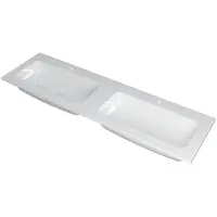 Ink Faktor Wastafel Polystone Dubbel met 2 Kraangaten - 1600x450x15 mm - Glans Wit