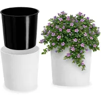 Kadax Bloempot met houtspaanders, elegante bloempot met inzet, pot, tuinkom, bloembak, bloempotbescherming voor woonkamer, kantoor, ? 30 cm, wit