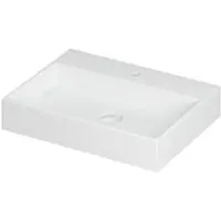 Ink United Wastafel Porselein met 1 Kraangat incl. Porseleinen Click Plug en Verborgen Overloop Systeem - 600x450x110 mm - Mat Wit