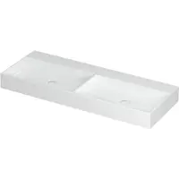 Ink United Wastafel Porselein Dubbel Zonder Kraangat incl. Porseleinen Click Plug en Verborgen Overloop Systeem - 1200x450x110 mm - Glans Wit