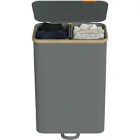 Songmics - Wasmand - Wasmand met Deksel - Uitneembare Waszak - 2 Vakken - 150 Liter Capaciteit