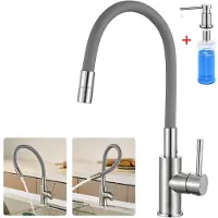 CECIPA MAX Keukenkraan - Keukenmengkraan 360° draaibare - Handdouche Met 2 straalsoorten - Met Zeepdispenser 300ML - met flexibele uitloop - Mengkraan - Keuken Kraan - Grijs