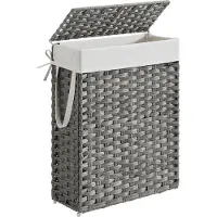 Songmics - Wasmand - Wasmand van Synthetisch Rattan - Met Deksel en Handgrepen - Opvouwbaar en Uitneembare Waszak