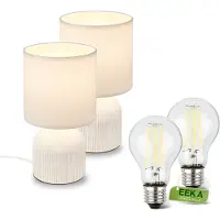 Briloner Keramische tafellamp, wit, diameter 15 cm, inclusief 2x E14 LED-lampen, energie-efficiëntieklasse A, 2,5W, 3000K