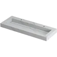 Ink Pitch Wastafel Keramische Slab Centraal met Drain en Front en Side Skirts 2 Kraangaten - 1200x450x90 mm - Calacatta Mat