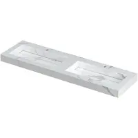 Ink Pitch Wastafel Keramische Slab Bak Dubbel met Drain en Front en Side Skirts 2 Kraangaten - 1600x450x90 mm - Statuario Glans