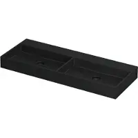 Ink United Wastafel Porselein Dubbel Zonder Kraangat incl. Porseleinen Click Plug en Verborgen Overloop Systeem - 1200x450x110 mm - Mat Zwart