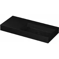 Ink United Wastafel Porselein Rechts Zonder Kraangat incl. Porseleinen Click Plug en Verborgen Overloop Systeem - 1000x450x110 mm - Mat Zwart