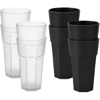 PlasticForte onbreekbare drinkglazen - 10x stuks - kunststof/plastic - zwart en transparant - 600 ml - 16 cm - stapelbaar