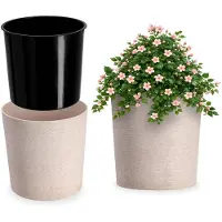 Kadax Bloempot met houtspaanders, elegante bloempot met inzet, pot, tuinkom, bloembak, bloempotbescherming voor woonkamer, kantoor, ? 25 cm, crème