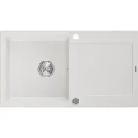 Mexen Leo granieten gootsteen 1-komerig met afdruiprek 900 x 500 , wit, sifon chroom - 6501901010-20