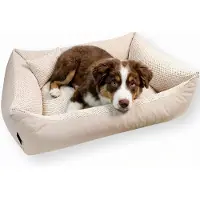 4L Textil Teo behaaglijk hondenbed, hoes afneembaar en wasbaar, voor middelgrote honden, hondenkussen, wollige hondenmand, hondenbank, 80 x 60 cm, beige