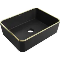 Mexen Catia opbouwwastafel 48 x 37 cm, matzwart/gouden rand - 21314875