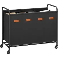 Songmics - Wasmand - Wasmand met 4 Vakken - 200L Waswagen op Wielen - Voor Badkamer Slaapkamer Wasruimte