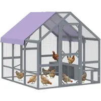 PawHut Kippenhok-Dennenhout, Gegalvaniseerd gaas-211L x 186,5B x 185,5H cm-Donkergrijs