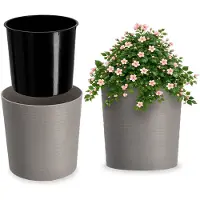 Kadax Bloempot met houtspaanders, elegante bloempot met inzet, pot, tuinkom, bloembak, bloempotbescherming voor woonkamer, kantoor, ? 25 cm, grijs