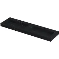 Ink Pitch Wastafel Keramische Slab Bak Dubbel met Drain en Front en Side Skirts 2 Kraangaten - 1600x450x90 mm - Lauren Black Mat