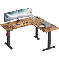 Vasagle - Bureau - Zit Sta Bureau - L-vormig Hoekbureau - Met Oplaadstation - Geheugenfunctie