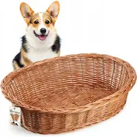 Kadax Wilgentenen Honden- en kattenligstoel, huisdierbed in natuurlijke kleur, hondenbed, kattenmand, ligstoel voor dieren, dierenbed, hondenslaapplaats, rustmand (15x65x50cm)