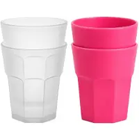 PlasticForte onbreekbare drinkglazen - 8x stuks - kunststof/plastic - mix van twee kleuren - roze en transparant - 360 ml - 10 x 9 cm