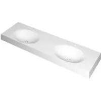 Ink Smooth Wastafel Polystone Dubbel met 2 Kraangaten - 1600x450x90 mm - Mat Wit