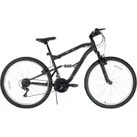 Happiq Mountainbike – Voor heren – Volledig geveerd, 18 versnellingen, V-rem, schokabsorberende voorvork – 66 cm wielen, zwart, beperkte garantie