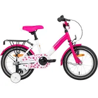 Happiq Kinderfiets – Voor meisjes – Met zijwieltjes, handrem, terugtraprem en bagagedrager – 30 cm / 36 cm / 41 cm wielen, roze