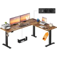 Vasagle - Bureau - L-vormig Hoekbureau - In Hoogte Verstelbaar - Met Oplaadstation - 190 x 155 cm