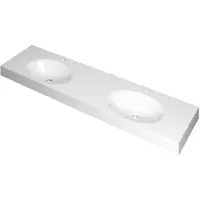 Ink Smooth Wastafel Polystone Dubbel met 2 Kraangaten - 1800x450x90 mm - Glans Wit