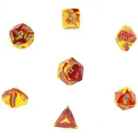 Chessex Dobbelstenen Gemini Red-Yellow/Silver Polydice (7 stuks)