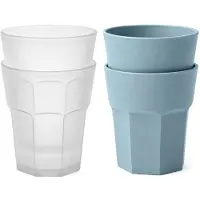 PlasticForte onbreekbare drinkglazen - 12x stuks - kunststof/plastic - mix van twee kleuren - blauw en transparant - 362 ml - 10 x 9 cm