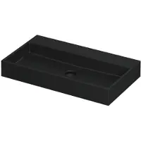 Ink United Wastafel Porselein Zonder Kraangat incl. Porseleinen Click Plug en Verborgen Overloop Systeem - 800x450x110 mm - Mat Zwart