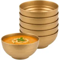 PlasticForte ronde kommetjes - 6x - schaaltjes - voedsel - dessert - ontbijt - kunststof - Dia 13 cm - mat goud - 540 ML