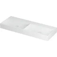 Ink United Wastafel Porselein Dubbel Zonder Kraangat incl. Porseleinen Click Plug en Verborgen Overloop Systeem - 1200x450x110 mm - Mat Wit