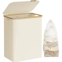Songmics - Wasmand - Wasmand met 2 Vakken - 130L Inhoud - Opvouwbaar met Deksel en Handvatten