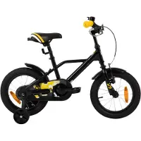 Happiq Kinderfiets – Voor jongens 3-9 jaar – Met stabilisatoren, handrem en terugtraprem – 30-51 cm, zwart