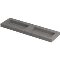 Ink Pitch Wastafel Keramische Slab Bak Dubbel met Drain en Front en Side Skirts 2 Kraangaten - 1600x450x90 mm - Armani Grey Mat