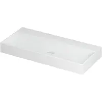 Ink United Wastafel Porselein Zonder Kraangat incl. Porseleinen Click Plug en Verborgen Overloop Systeem - 1000x450x110 mm - Mat Wit