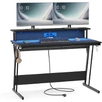 Vasagle - Bureau - Gamingbureau met LED-verlichting - Schermverhoger - Voor 2 Computers
