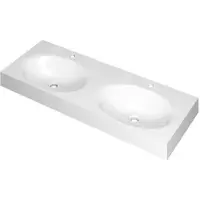 Ink Smooth Wastafel Polystone Dubbel met 2 Kraangaten - 1200x450x90 mm - Glans Wit