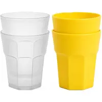 PlasticForte onbreekbare drinkglazen - 10x stuks - kunststof/plastic - mix van twee kleuren - geel en transparant - 361 ml - 10 x 9 cm