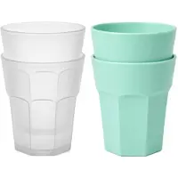 PlasticForte onbreekbare drinkglazen - 12x stuks - kunststof/plastic - mix van twee kleuren - groen en transparant - 362 ml - 10 x 9 cm