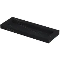 Ink Pitch Wastafel Keramische Slab Centraal met Drain en Front en Side Skirts Zonder Kraangat - 1200x450x90 mm - Lauren Black Mat