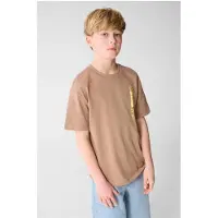 Shoeby T-shirt met backprint lichtbruin Jongens Katoen Ronde hals Backprint - maat 158/164