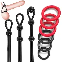 IVY LUX Cockring Set – 9-delige Penisring Set voor Mannen – 3 Verstelbare Cockringen + 6 Siliconen Ringen – Waterdicht & Wasbaar – Zwart en Rood