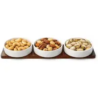 Bavary SORA snackkommen serveerset – 3 porseleinen schaaltjes – wit – met houten dienblad