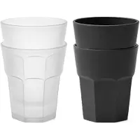 PlasticForte onbreekbare drinkglazen - 8x stuks - kunststof/plastic - mix van twee kleuren - zwart en transparant - 360 ml - 10 x 9 cm