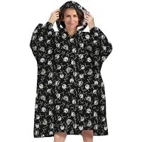 Disney Blanket Sweat Poncho Volwassene Jack Skellington | Flanel Zwart Sherpa Capuchon