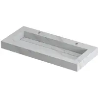 Ink Pitch Wastafel Keramische Slab Centraal met Drain en Front en Side Skirts 2 Kraangaten - 1000x450x90 mm - Calacatta Mat