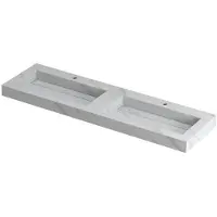 Ink Pitch Wastafel Keramische Slab Bak Dubbel met Drain en Front en Side Skirts 2 Kraangaten - 1600x450x90 mm - Calacatta Mat